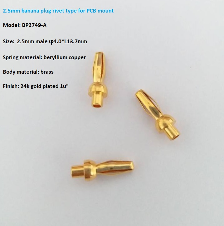 custom brass gold plated 2mm 2.5mm banana pin plug connector PCB mount banana connector