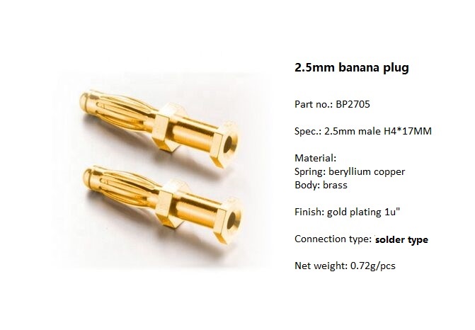 custom brass gold plated 2mm 2.5mm banana pin plug connector PCB mount banana connector